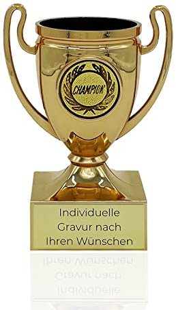 Zelaro Pokal mit Gravur Wunschtext | Pokale Kindergeburtstag | Henkelpokal als Geschenk für Kinder, Frauen und Männer mit Embleme | Wanderpokal für jeden Anlass | Trophäe Mini Pokal in DREI Farben