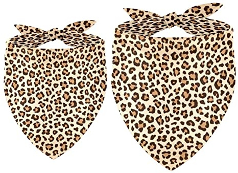 Lot de 2 bandanas pour chien avec empreintes de pattes de léopard - Foulard lavable - Accessoires pour chiens de petite, moyenne et grande taille