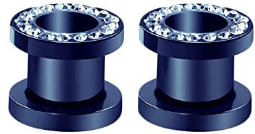 Gualiy 2 Stk Ohr Plugs Chirurgenstahl, Ohr Flesh Tunnel Blau Reifen mit Zirkonia Ohr Tunnel Herren