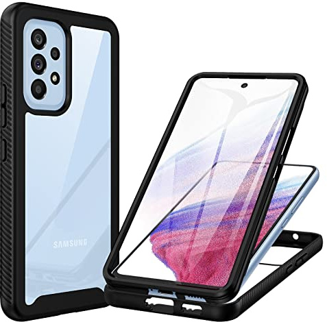CENHUFO Cover Samsung A53 5G, Custodia Samsung A53 5G Antiurto 360 Gradi con Protezione Schermo Integrata Rugged Trasparente Case Doppia Faccia Fronte Retro Cover per Samsung Galaxy A53 5G - Nero