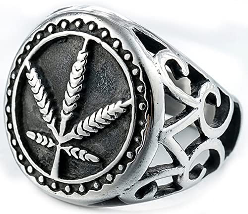 Dsnyu Männer Ringe Edelstahl, Hohles Palmblatt Silber Ringe, Männer Ringe Party Schmuck, GR.57 (18.1)