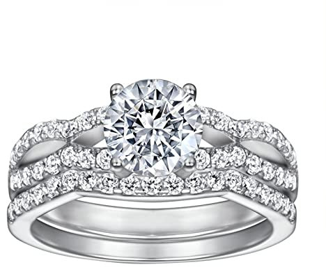 Homxi Anillos Plata de Ley Mujer,Anillo Compromiso Set con 4 Garras Redondo Circonita Plata Anillos de Boda Mujer Tamaño 20(60mm)