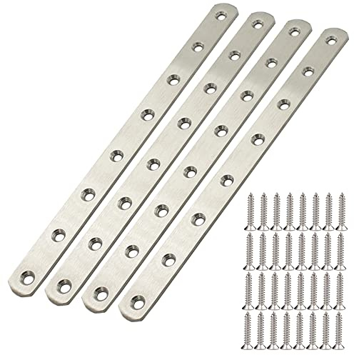 12 Flat Mending Plate 4Pcs Flat Straight Braces Stainless Steel Straight Brackets, Repair Fixing Bracket Connector, Mending Joining Plates with Screws, Silver