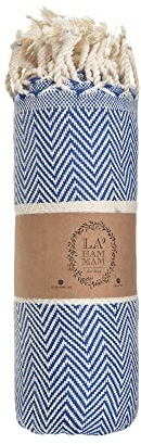 Beach Towel | Cotton Beach Towels, Easy to Carry, Sand Free, Highly Absorbent, Quick Dry, Turkish Towels for Travel Camping Bath Sauna Beach Gym Pool Yoga SPA by Lahammam, Herring, Blue