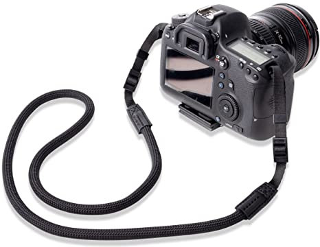 LENS-AID Bandoulière Caméra Fine pour Œillets Étroits – Sangle Corde 100 cm Noir pour Appareil Photo Reflex, Hybride, Compact