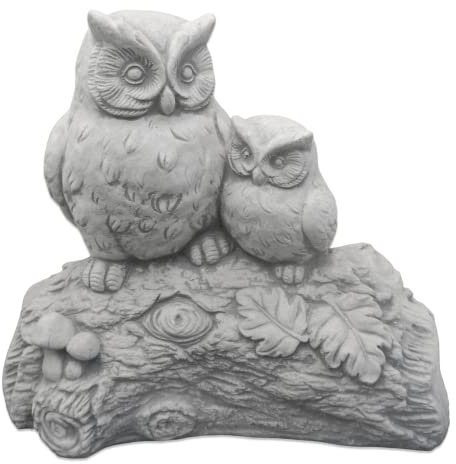 gartendekoparadies.de Lustiges Eulen-Paar auf AST, Steinfigur, Grau, Frostsicher aus Steinguss für Außenbereich, H. 32 cm, 15 kg