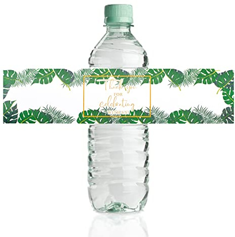 URROMA Hochzeits-Wasserflaschen-Etiketten, 50 St點k, Dankeskarten, Regenwaldbl鋞ter, Wasserflaschen-Aufkleber, Wasserflaschen-Etiketten, personalisiert f黵 Geburtstag, Babyparty