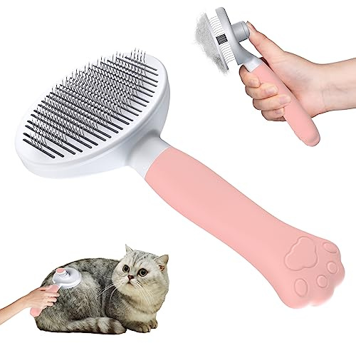 Zivacate Brosse Chat Brosse Chien[Prise ergonomique & nettoyage en un clic &Patented Design] Outil pour chiens/chats/lapins à poil court et long, Chien Accessoires(Rose)