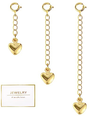 Gold Necklace Extenders,14K Gold Chain Extenders with Round Clasp, Durable Plated Solid Brass Necklace Bracelet Anklet Extension Chains(1 2 3 Inch,Gold)