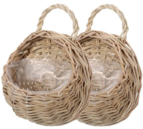 IWOWHERO 2Pcs Woven Hanging Baskets 9 Inch Wall Planters Lightweight Rattan Storage Organizers for Indoor Home Kitchen Living Room Decoration