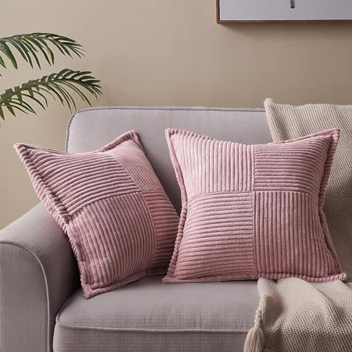 Topfinel Kissenbezug 50x50 rosa 2er Set Kordsamt Kissenbezüge Kissenhülle Dekokissenbezug sofakissen dekokissen deko für Sofa Schlafzimmer Wohnzimmer Balkon Kinder flauschig