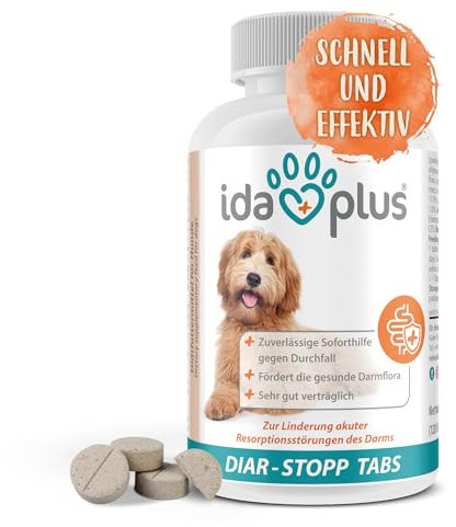 Ida Plus Diar-Stopp Tabs - Kautabletten gegen Hunde-Durchfall - Durchfallmittel - Hund-Darmflora aufbauen mit Probiotika - Darmsanierung - Stoppt Durchfall - 120 Tabletten