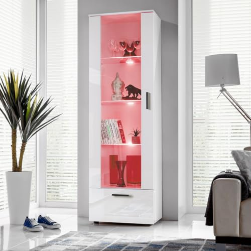 Komodee Vitrine Alessandria A2 Weiß/Weiß 60x192x42 cm