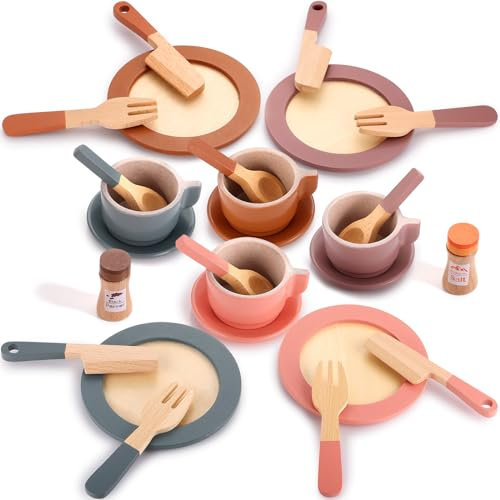 GAGAKU Assiettes en Bois Jouet Jeu d'assiettes en Bois pour Enfants Jouets en Bois pour Enfants Accessoires de Cuisine Plaques de Jeu de rôle Cadeau pour Enfants, G06KP2303, Couleur 2