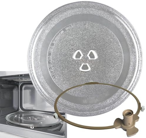 Mikrowelle Ersatz Drehteller Glasteller, 24.5cm 25.5cm 27cm 31.5cm Mikrowellenteller, Glasplatte, Hitzebeständig, Dicke 5mm Glass, AntiRutsch, Microwelle Ersatzteller, Mit Kupplung Und Stützring
