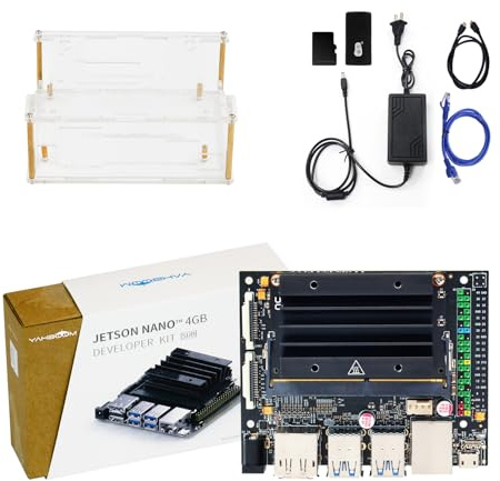 Yahboom Jetson Nano 4GB Development Board + Acrylic Case (mit Fan) | Power Adapter + HDMI Kabel + LAN Cable + 64GB USB Flash Drive 16GB eMMC Storage Provides Programming(Expansion Kit)