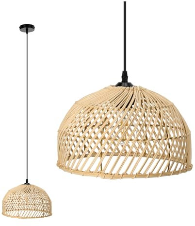 ekobi Hängelampe Rattan-Pendelleuchte im Boho-Stil E27 Bambus Wohnzimmer Pendelleuchte Rattan Esstisch Esszimmer Lampe Hängeleuchte Farbe: Natur (RIGA)
