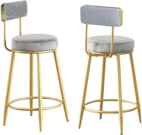 ASHSDI Barhocker Barstuhl Set Mit 2 Barhockern Mit Rückenlehne, Stoff, Samt, Barhocker Und Metallbeinen Für Bar, Theke, Küche Und Zuhause Küchenstuhl Thekenstühle(Color:Gray,Size:Sitting Height 75cm)