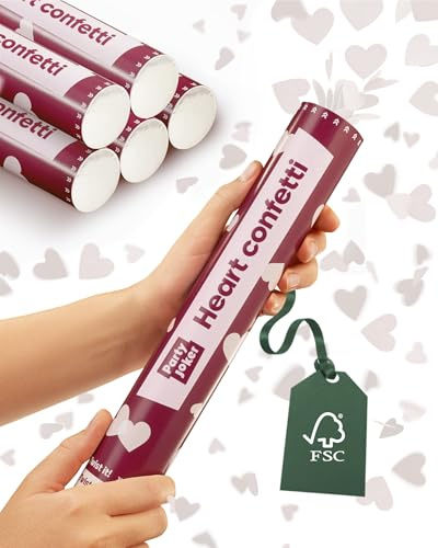 Partyjoker 5 Confetti Cannons White Hearts - Biodegradable FSC® - Easy & Safe to Use - 5-8 Metre Confetti Jet - Perfect for Weddings & Romantic Events