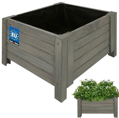KOTARBAU® Växtlåda - Träplanteringslåda - 50 x 50 x 30 cm - Blomlåda - Planteringslåda Trä - Antracit - Planteringslåda för Balkong - Terrass Trädgård - Balkonglåda - med Vlies för Ogräs