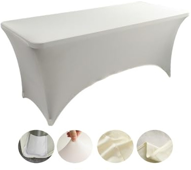 Odot Spandex Tischdecke 4/5/6/8ft, Einfarbig Stretch Husse Rechteckige Tischdecke Waschbar Elastisch Tischtuch für Cocktail, Hochzeit, Bankett, Partys, Veranstaltung (Elfenbeinweiß,8FT:244x75cm)