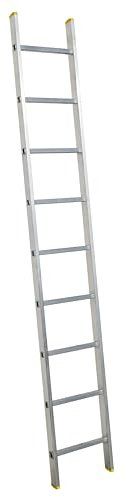 Bayersystem BS-DJ 1x9 Aluminium Anlegeleiter, 9 Sprossen, bis 150 kg belastbar, Leiterhöhe 2,43 m, max. Arbeitshöhe 3,28 m, Profi-Leiter, Stufenanlegeleiter, Silber/Gelb