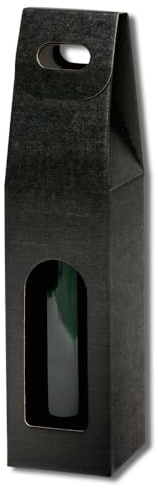 1er Flaschentragekarton, Weinkarton Seta, Schwarz, Tragegriff, 34x9x9 cm, 50 Stück