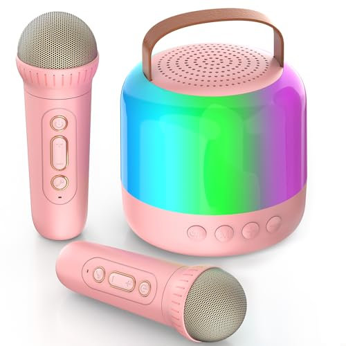 AIUNAOM Karaoke per Bambini con 2 Microfoni Senza Fili Bluetooth, Regalo Bambina 3-12 Anni, Luci LED ed Effetti di Cambio Voce Macchina per Karaoke Portatile Regalo Ragazza e Ragazzi Giocattoli