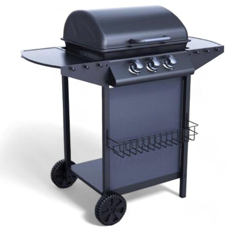 Briconess.com Barbecue a Gas da Esterno con Tre fuochi Dimensioni 104x55x98 cm Doppia griglia Acciaio Inox e mensola portavivande