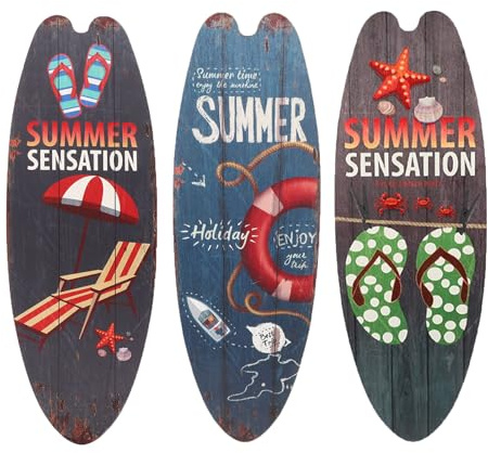 3-teiliges Wanddekor aus Holz mit Surfbrettern, 45,5 cm, Surfbrett-Kunst, Wanddekor für den Außenbereich, Pool-Dekorationen für den Außenbereich, für Wände am Meer, tropische Bars, Heimparty-Dekor (C)