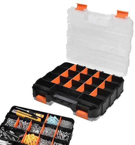 Caja Clasificadora de Herramientas 34 Compartimentos, Cajas Clasificadoras para Piezas Pequeñas, Caja Clasificadora de Tornillos, Almacenaje por las Dos Caras, Caja Surtida Organizadora Grande