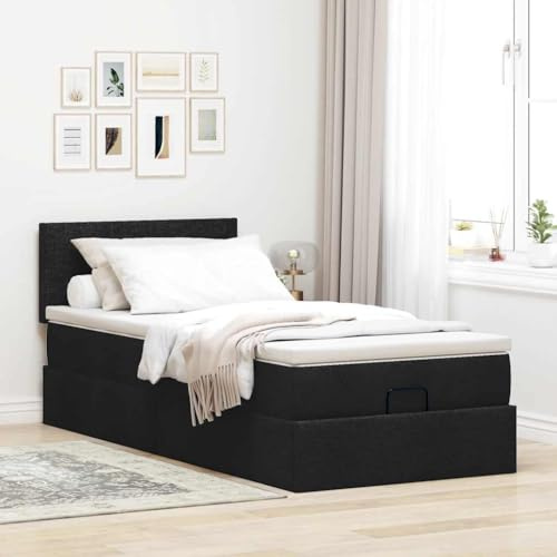 IKAYAA Boxspringbett mit Bettkasten, Boxspringbett 80 x 200 cm mit Matratze,Topper & Kopfteil, Bett mit Matratze, Hydraulisch Stauraumbett 80 x 200 cm Polsterbett Schwarz Ty247