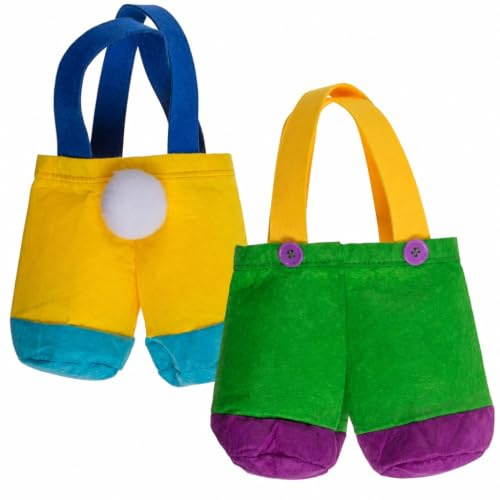 MIJOMA 2er-Set Filz-Geschenktaschen Hasenhose – Oster-Sammeltasche mit Trageschlaufen und Hasenpuschel, 30x23 cm, weicher Filz, 2-farbig sortiert