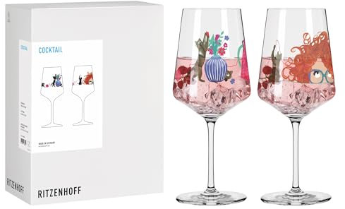RITZENHOFF 8106001 Cocktail-Glas 2er Set 500 ml, Serie Tierisch glücklich, 2 Stück mit Katzen Motiv bunt - Made in Germany