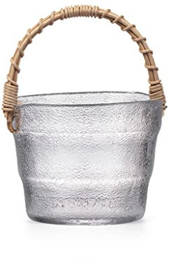 YJYJY Ice Buckets Glass Clear Ice Bucket Japanese Style Rattan Handle Exquisite and Beautiful Multipurpose Ice Bucket Mini and Compact ice Bucket Decoration