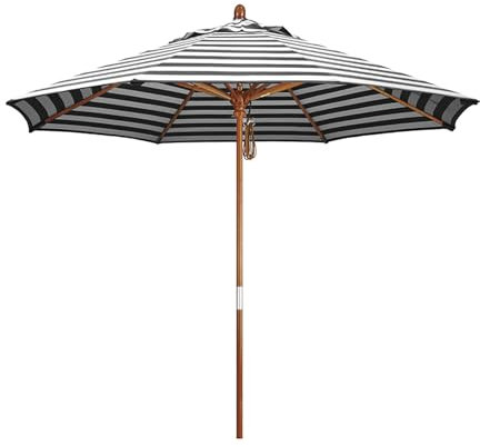 SBCGFY Gestreifter Terrassenschirm für den Außenbereich, 2,7 m, Gartenschirm, wasserdicht, Sonnenschutz, Faltbarer Sonnenschirm aus Holz für Balkon, Terrasse, Strandsc(Schwarz 270 cm/9 Fuß)