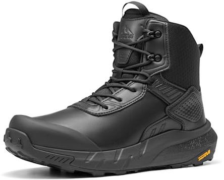 NORTIV 8 Men's Waterproof Military Tactical Hiking Work Boots Leather Motorcycle Combat Lightweight Non-Slip Boots for Men 8 Inches,Size 10.5,Black-9 Inches,NMUMMT2506