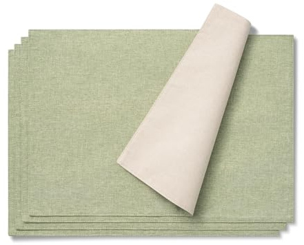AOKSUNOVA Tischsets Stoff Platzdeckchen Leinen Platzset Salbeigrün | Abwaschbare Tischsets aus Leinenstoff,Platzdeckchen für Esstisch,Küche und Alltag,Stilvolle Tischunterlage im Set Zuhause