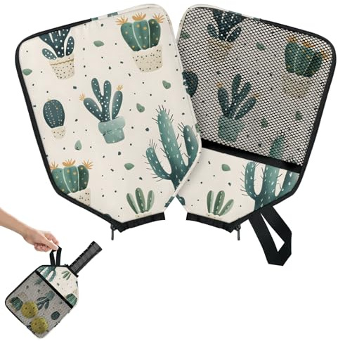Mintoprints Housse de raquette de pickleball avec poche et sangle de poignée - Motif cactus tropical - Convient à la plupart des raquettes