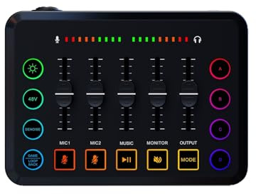Controlador de DJ, Mezclador de Tarjeta de sonido Efecto RGB Transmisión en Controlador DJ Consola Interfaz de Mezclador