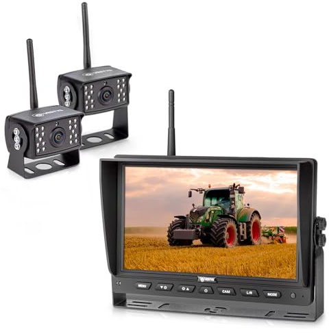 Kabellose Funk-AHD Rückfahrkamera für Nutzfahrzeuge, LKW & Wohnmobile – Vestys Set mit 9″ Monitor, 2X 1080p Kamera, 170° Weitwinkel, IR Nachtsicht, IP69K
