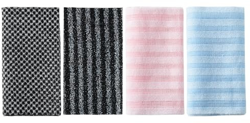 Duschtuch für den Körper – 4 Stück, doppelseitiges Handtuch – Körperpeeling für die Dusche, für Männer und Frauen, Reinigung von Rücken und Haut, Körperpflege, Badezimmer, Spa und Reise