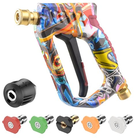 OHAYORI Pistola de lavado a presión con 5 boquillas de conexión rápida, rosca interior M22-14 mm, Compatible con adaptador Kärcher K2–K7, 4000 PSI, para suelos, paredes y coches, empuñadura de goma