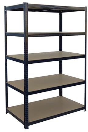 Relaxdays Schwerlastregal, HxBxT: 200 x 100 x 40 cm, 875 kg, 5 Ebenen, Lagerregal Keller, zum Stecken, schwarz/braun