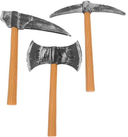 BESTYASH Juego de 3 Accesorios de Disfraz de Enano para Halloween, Herramientas de Juguete (Hoz, Martillo de Mano, Doble) Ligeras y Portátiles para Cosplay, Fiestas y Actuaciones Escénicas