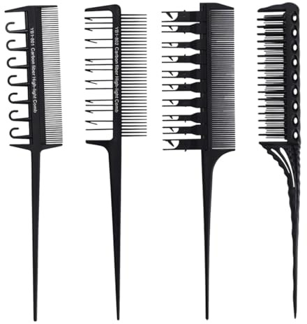 Veemoon 4pcs Hair Dyeing Combs Set Black Carbon Fiber Anti-static Hair Coloring Tools for Styling and Highlights