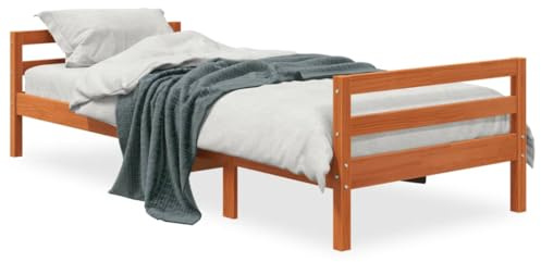 HETFTJN Kiefer Massivholzbett 90×190 cm Wachsbraun ohne Matratze robust Bettgestell Latten Kopfteil Einzelbett