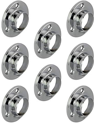 Gedotec Schrankrohrlager Metall verchromt glänzend | 8 Stück Stangenhalterungen - Schrankrohrhalter Ø 25 mm | Befestigung zum Nachrüsten im Kleiderschrank | Kleiderstangenhalter - Schrankrohraufhänger