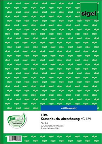 3er Packung Sigel KG429 Kassenbuch EDV 2fach, Steuerschiene 300, A4, 2x50 Blatt mit Blaupapier (3 Stück)