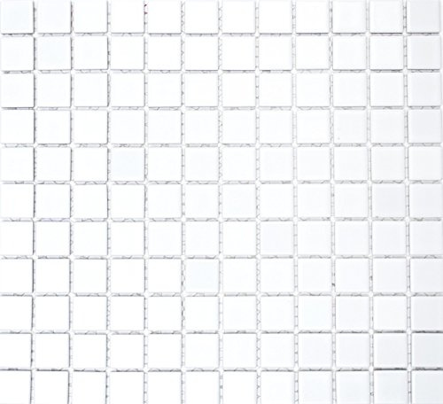 Keramik Mosaikfliese WEISS GLÄNZEND Wand Fliesenspiegel Küchenrückwand MOS18-0102 | 10 Mosaikmatten